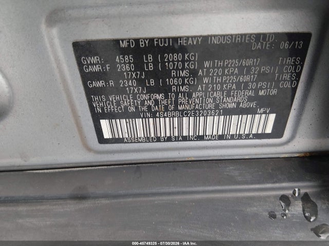 Aukcja sprzedaży 2014 Subaru Outback 2.5i Limited, vin: 4S4BRBLC2E3203621, numer aukcji: 45749325