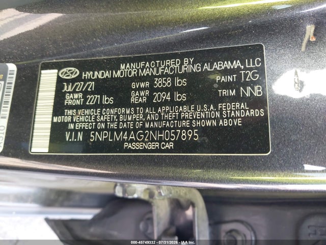Продажа на аукционе авто 2022 Hyundai Elantra Sel, vin: 5NPLM4AG2NH057895, номер лота: 45749332