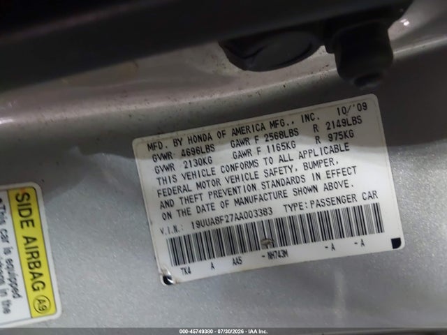 Aukcja sprzedaży 2010 Acura Tl 3.5, vin: 19UUA8F27AA003383, numer aukcji: 45749380
