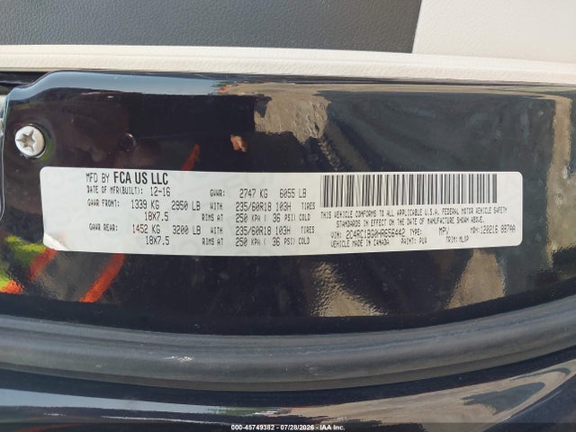 45749382 :رقم المزاد ، 2C4RC1BG0HR656442 vin ، 2017 Chrysler Pacifica Touring-l مزاد بيع