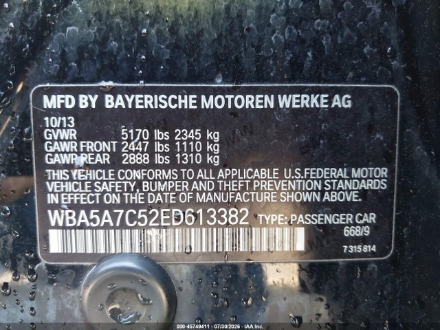 45749411 :رقم المزاد ، WBA5A7C52ED613382 vin ، 2014 Bmw 528i Xdrive مزاد بيع