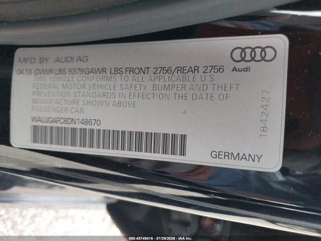 45749416 :رقم المزاد ، WAUJGAFC8DN148670 vin ، 2013 Audi A6 3.0t Premium مزاد بيع
