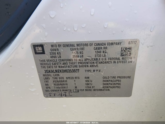 Продажа на аукционе авто 2017 Gmc Terrain Sle-2, vin: 2GKALNEK0H6353607, номер лота: 45749417