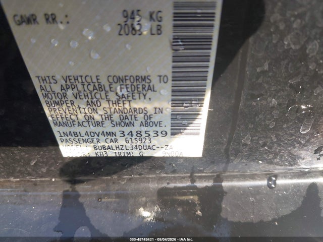 2021 Nissan Altima Sv Fwd მანქანა იყიდება აუქციონზე, vin: 1N4BL4DV4MN348539, აუქციონის ნომერი: 45749421