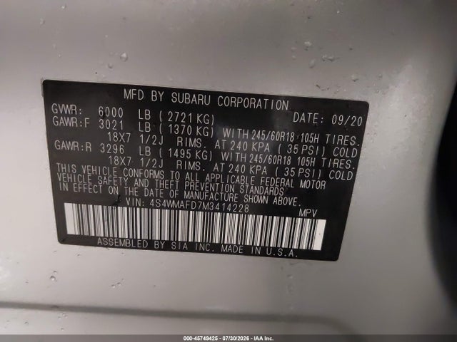 Aukcja sprzedaży 2021 Subaru Ascent Premium, vin: 4S4WMAFD7M3414228, numer aukcji: 45749425
