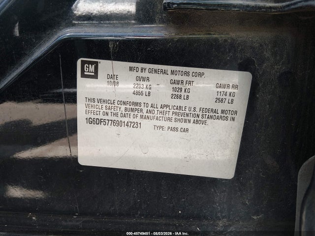 45749451 :رقم المزاد ، 1G6DF577690147231 vin ، 2009 Cadillac Cts Rwd W/1sa مزاد بيع