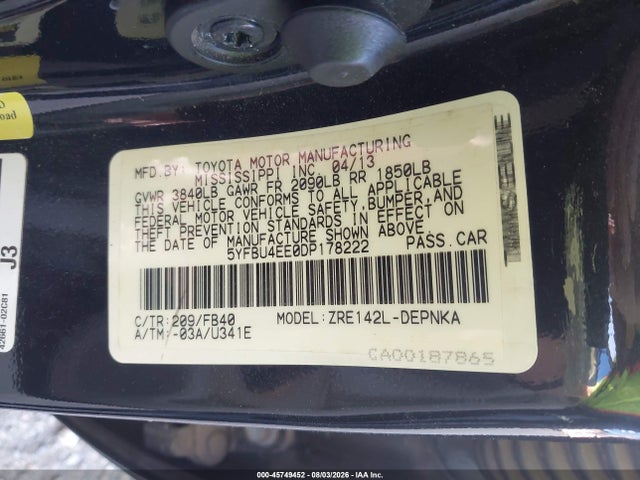 Продажа на аукционе авто 2013 Toyota Corolla Le, vin: 5YFBU4EE0DP178222, номер лота: 45749452
