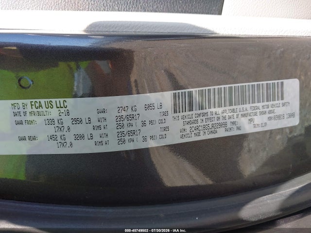45749502 :رقم المزاد ، 2C4RC1BG5JR229098 vin ، 2018 Chrysler Pacifica Touring L مزاد بيع