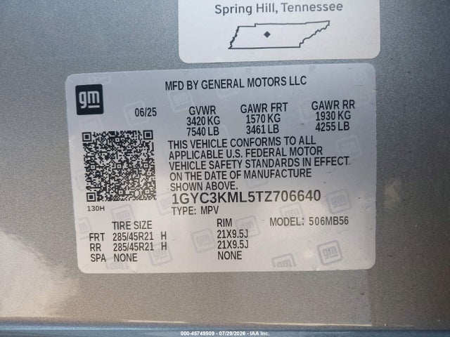 1GYC3KML5TZ706640 Cadillac Vistiq Luxury