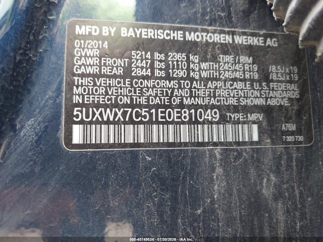 Aukcja sprzedaży 2014 Bmw X3 Xdrive35i, vin: 5UXWX7C51E0E81049, numer aukcji: 45749524