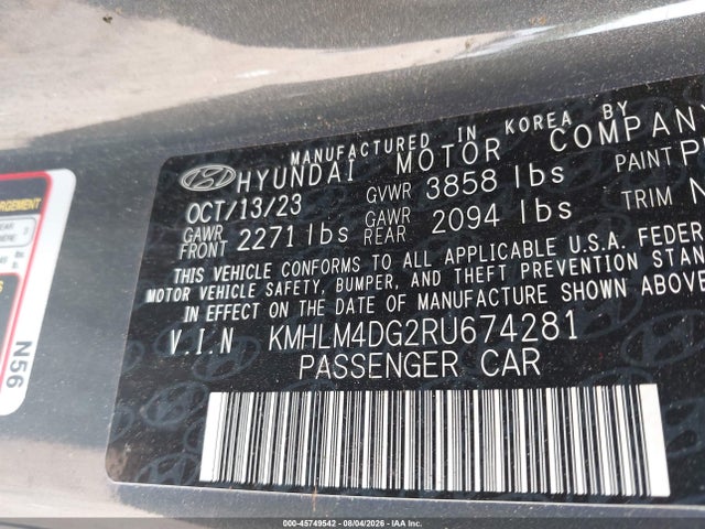 45749542 :رقم المزاد ، KMHLM4DG2RU674281 vin ، 2024 Hyundai Elantra Sel مزاد بيع