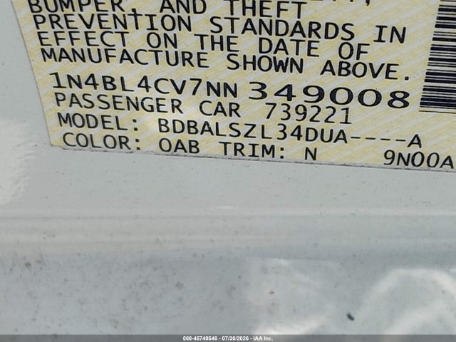 1N4BL4CV7NN349008 Nissan Altima Sr Fwd