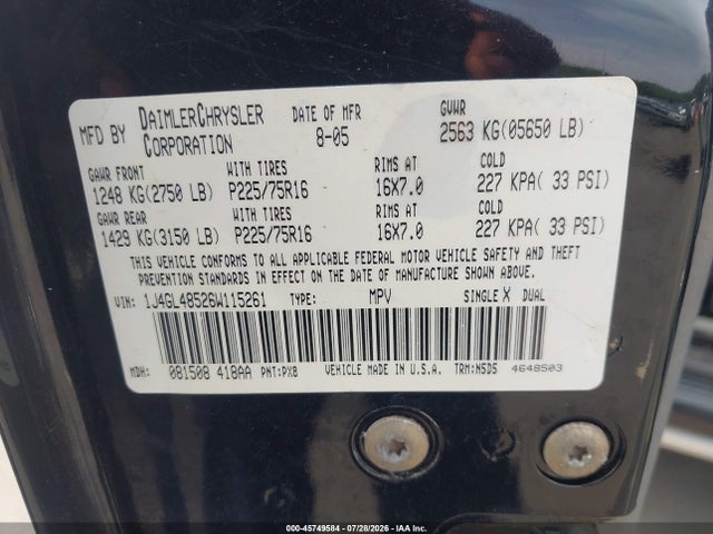 Продажа на аукционе авто 2006 Jeep Liberty Sport, vin: 1J4GL48526W115261, номер лота: 45749584