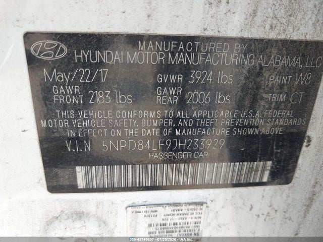 Продажа на аукционе авто 2018 Hyundai Elantra Sel, vin: 5NPD84LF9JH233929, номер лота: 45749607
