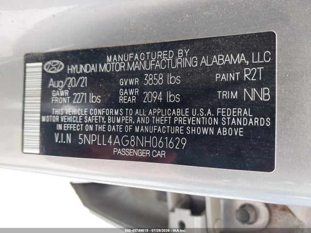 Aukcja sprzedaży 2022 Hyundai Elantra Se, vin: 5NPLL4AG8NH061629, numer aukcji: 45749619