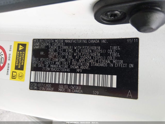 Продаж на аукціоні авто 2012 Lexus Rx 350, vin: 2T2BK1BA2CC130446, номер лоту: 45749624
