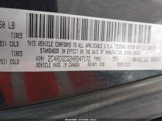 Aukcja sprzedaży 2017 Dodge Grand Caravan Sxt, vin: 2C4RDGCG2HR547172, numer aukcji: 45749627