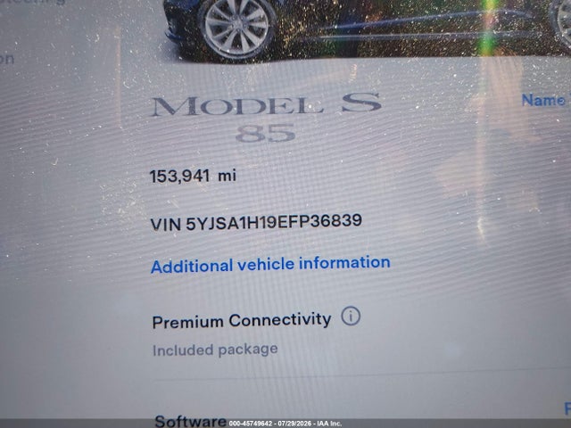 5YJSA1H19EFP36839 Tesla Model S P85