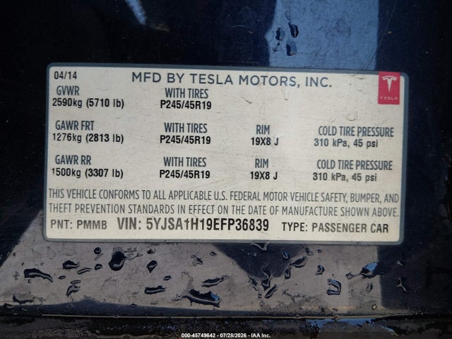 Auction sale of the 2014 Tesla Model S P85, vin: 5YJSA1H19EFP36839, lot number: 45749642