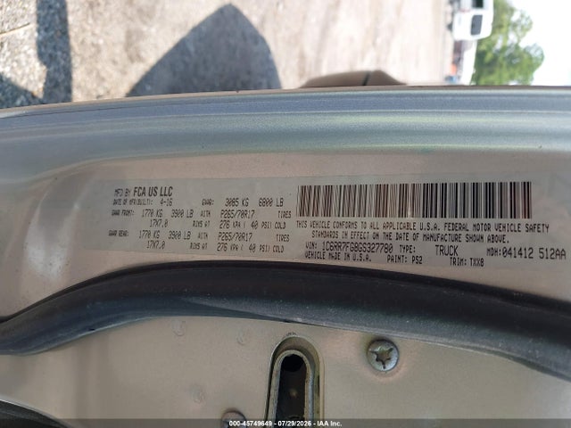 45749649 :رقم المزاد ، 1C6RR7FG8GS327780 vin ، 2016 Ram 1500 مزاد بيع