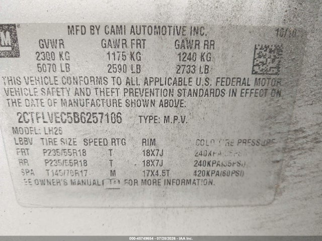 Продаж на аукціоні авто 2011 Gmc Terrain Slt-1, vin: 2CTFLVEC5B6257106, номер лоту: 45749654