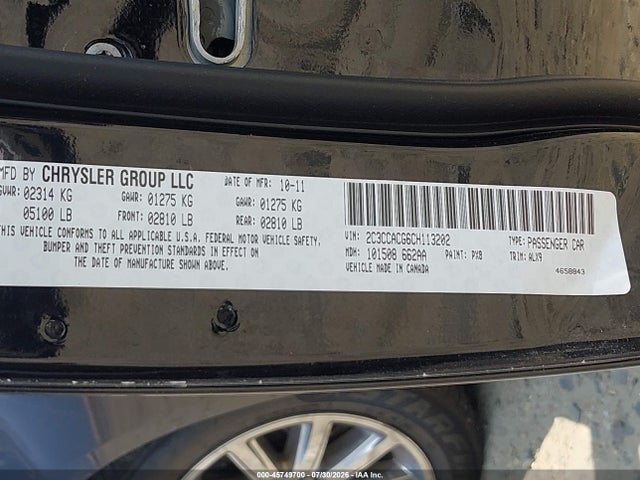 45749700 :رقم المزاد ، 2C3CCACG6CH113202 vin ، 2012 Chrysler 300 Limited مزاد بيع