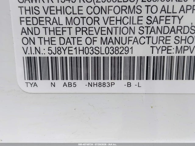 45749724 :رقم المزاد ، 5J8YE1H03SL038291 vin ، 2025 Acura Mdx A-spec مزاد بيع