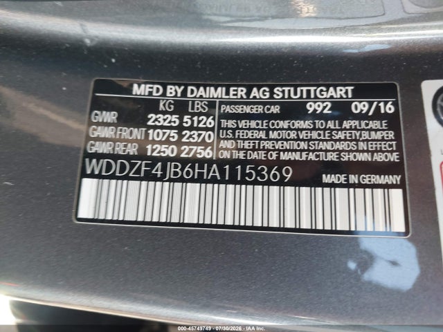 Aukcja sprzedaży 2017 Mercedes-benz E 300, vin: WDDZF4JB6HA115369, numer aukcji: 45749749