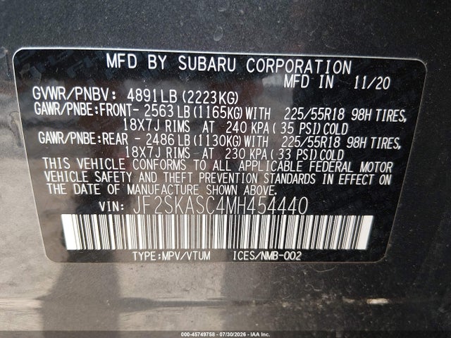 Subaru Forester Limited 2021 JF2SKASC4MH454440 Image 9