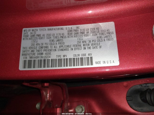 Aukcja sprzedaży 2025 Mazda Cx-50 Hybrid Preferred Package, vin: 7MMVAABW1SN125234, numer aukcji: 45749765