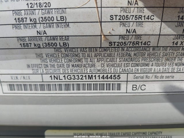 Продажа на аукционе авто 2021 King 279bh, vin: 1NL1G3321M1144455, номер лота: 45749818