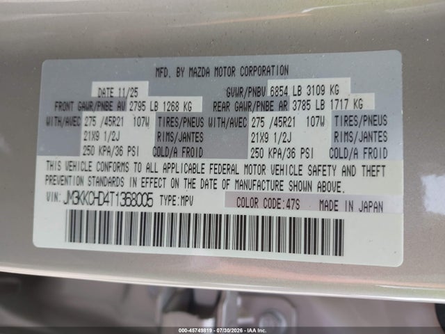 Продажа на аукционе авто 2026 Mazda Cx-90 3.3 Turbo Premium Sport, vin: JM3KKCHD4T1368005, номер лота: 45749819