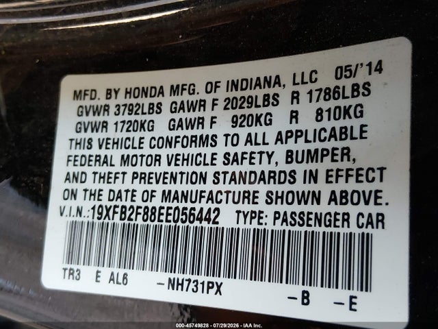 Honda CIVIC EX 2014 19XFB2F88EE056442 Image 9