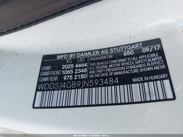 2018 Mercedes-benz Cla 250 4matic მანქანა იყიდება აუქციონზე, vin: WDDSJ4GB9JN593484, აუქციონის ნომერი: 45749835