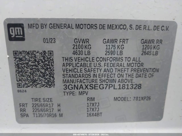 Продажа на аукционе авто 2023 Chevrolet Equinox Awd Ls, vin: 3GNAXSEG7PL181328, номер лота: 45749876
