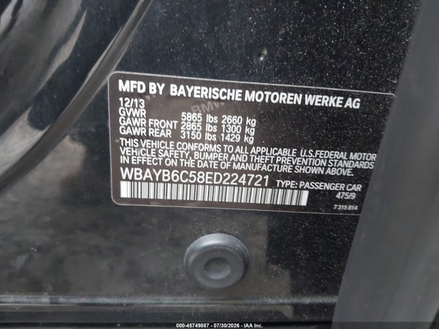 Aukcja sprzedaży 2014 Bmw 750i Xdrive, vin: WBAYB6C58ED224721, numer aukcji: 45749887
