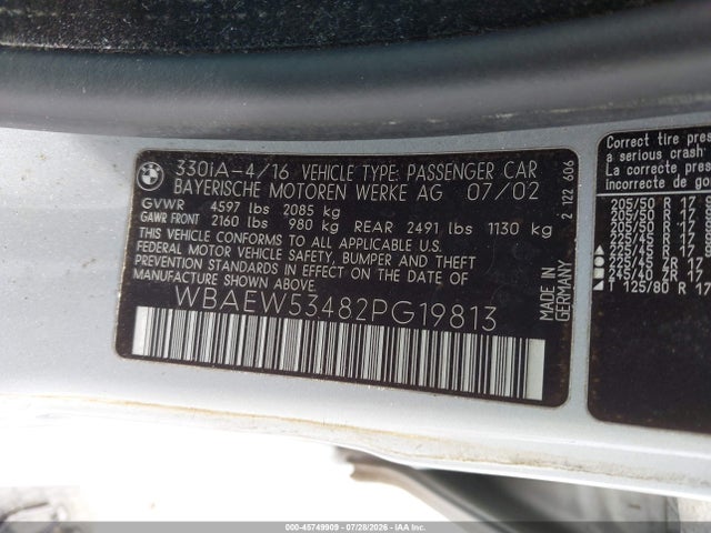 Продажа на аукционе авто 2002 Bmw 330xi, vin: WBAEW53482PG19813, номер лота: 45749909