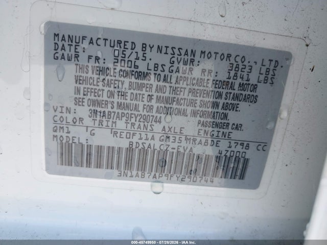 Nissan SENTRA S 2015 3N1AB7AP9FY290744 Image 9