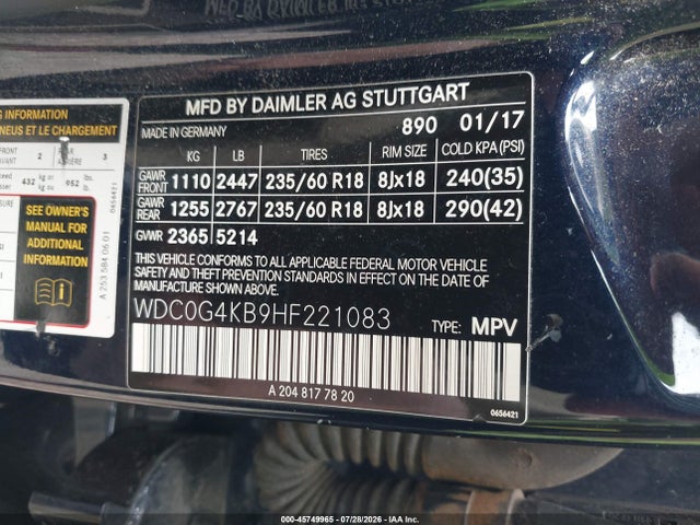 Продаж на аукціоні авто 2017 Mercedes-benz Glc 300 4matic, vin: WDC0G4KB9HF221083, номер лоту: 45749965