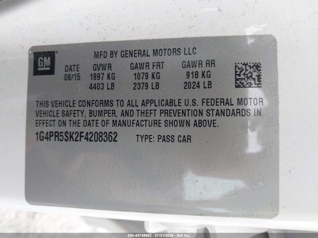 Aukcja sprzedaży 2015 Buick Verano Convenience Group, vin: 1G4PR5SK2F4208362, numer aukcji: 45749982
