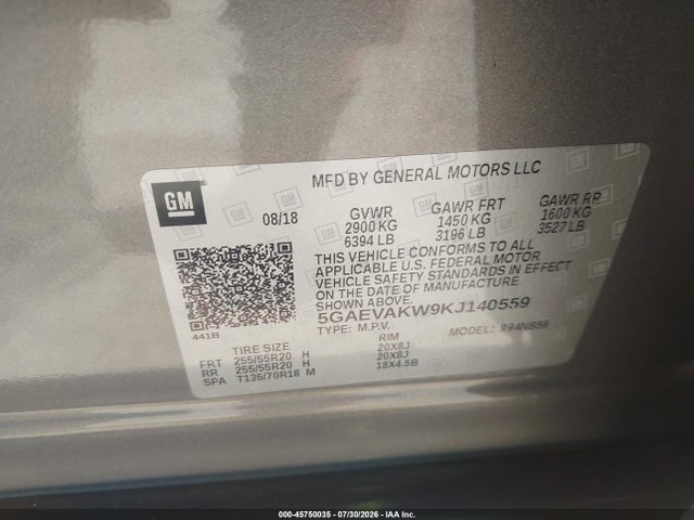 2019 Buick Enclave Awd Essence მანქანა იყიდება აუქციონზე, vin: 5GAEVAKW9KJ140559, აუქციონის ნომერი: 45750035
