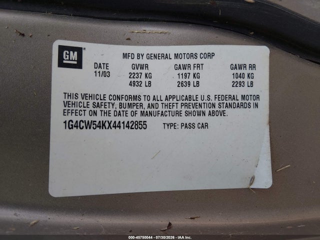 Aukcja sprzedaży 2004 Buick Park Avenue, vin: 1G4CW54KX44142855, numer aukcji: 45750044