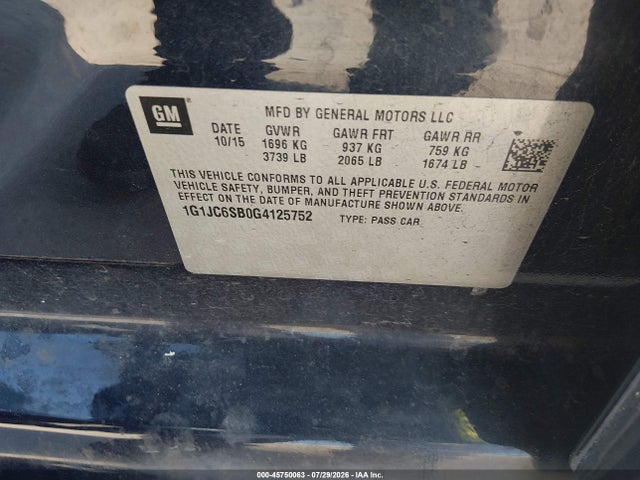 Chevrolet Sonic Lt Auto 2016 1G1JC6SB0G4125752 Image 9
