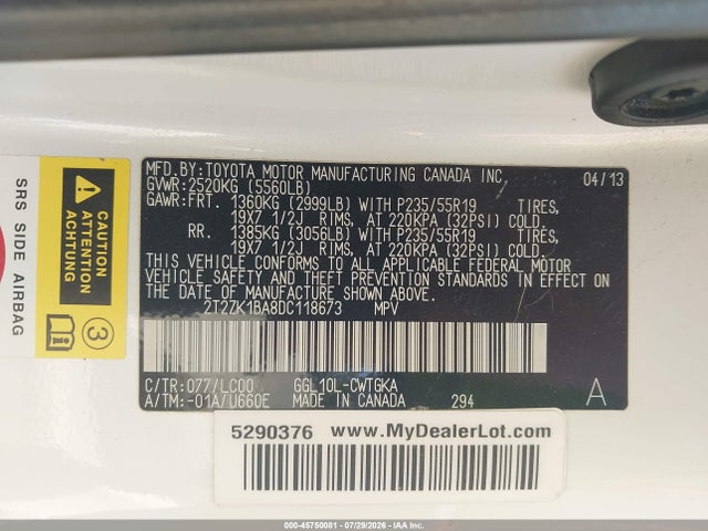 Продажа на аукционе авто 2013 Lexus Rx 350, vin: 2T2ZK1BA8DC118673, номер лота: 45750081