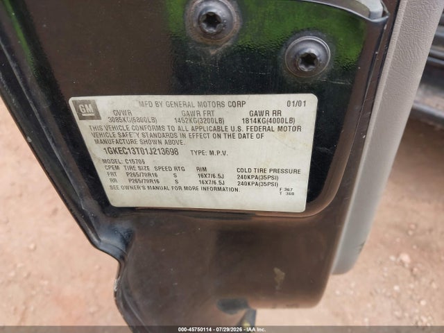 Aukcja sprzedaży 2001 Gmc Yukon Slt, vin: 1GKEC13T01J213698, numer aukcji: 45750114