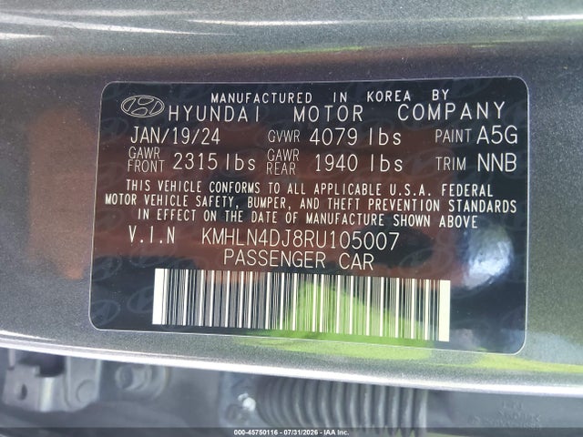 Продаж на аукціоні авто 2024 Hyundai Elantra Hybrid Limited, vin: KMHLN4DJ8RU105007, номер лоту: 45750116
