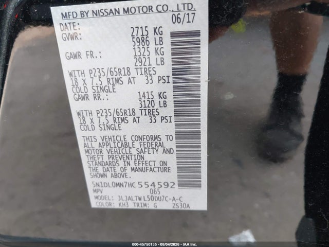 Продажа на аукционе авто 2017 Infiniti Qx60, vin: 5N1DL0MN7HC554592, номер лота: 45750135
