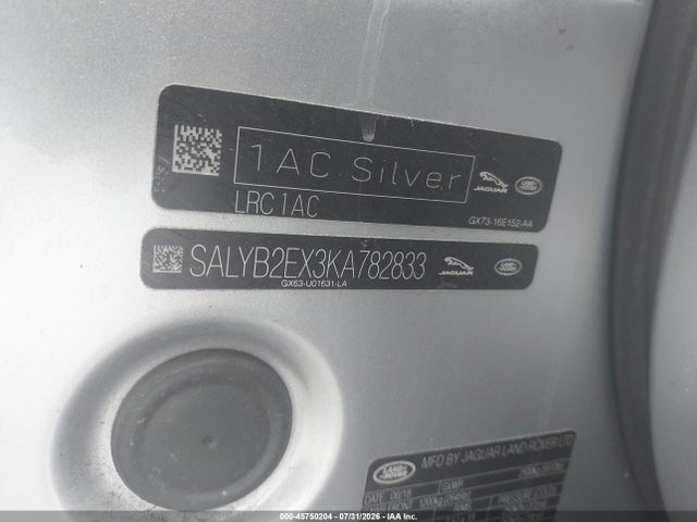 Aukcja sprzedaży 2019 Land Rover Range Rover Velar P250 S, vin: SALYB2EX3KA782833, numer aukcji: 45750204