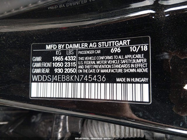 Auction sale of the 2019 Mercedes-benz Cla 250, vin: WDDSJ4EB8KN745436, lot number: 45750231