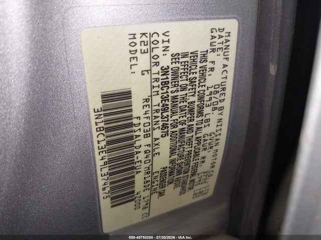 Aukcja sprzedaży 2009 Nissan Versa 1.8s, vin: 3N1BC13E49L374675, numer aukcji: 45750288